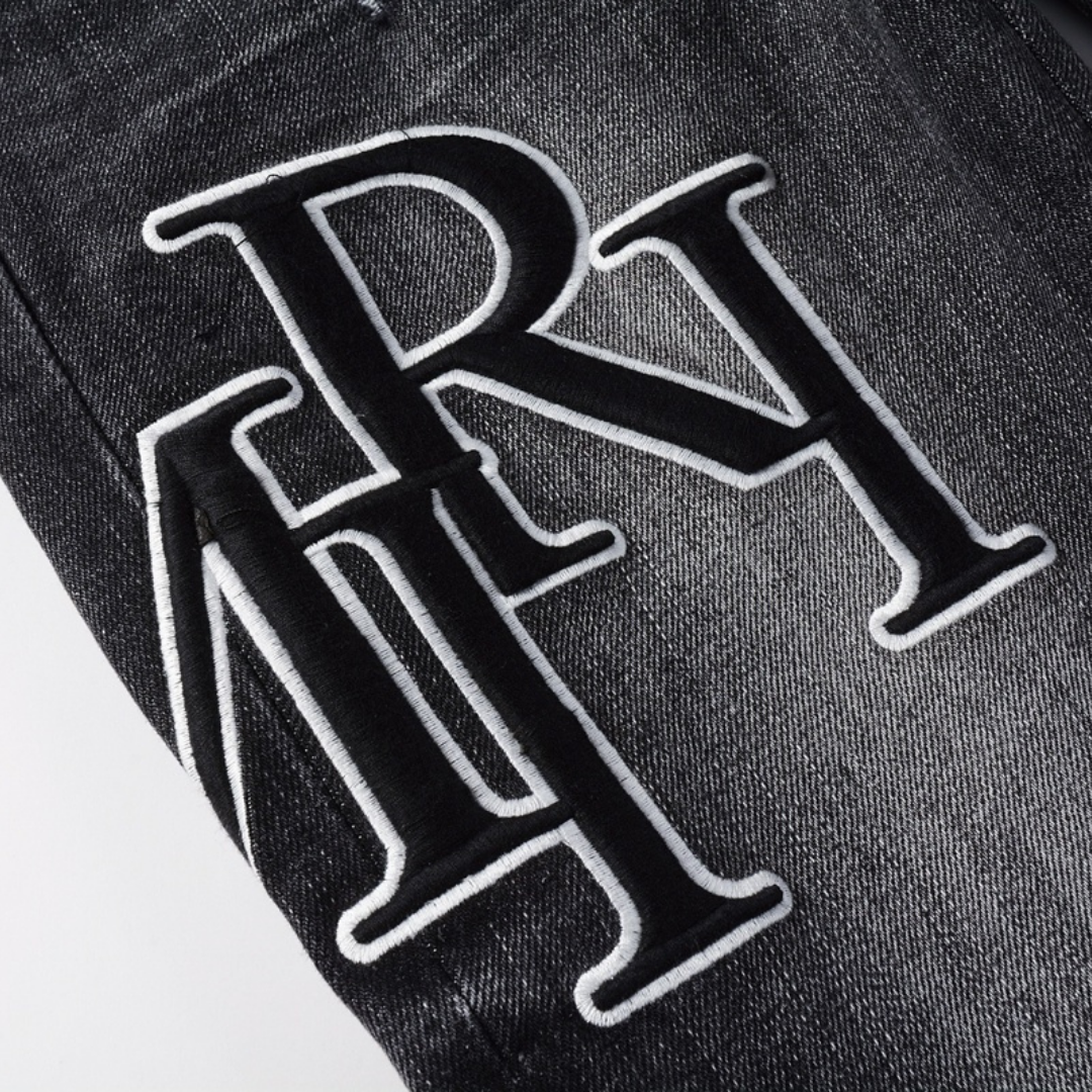 Amr Staggered Black Jeans