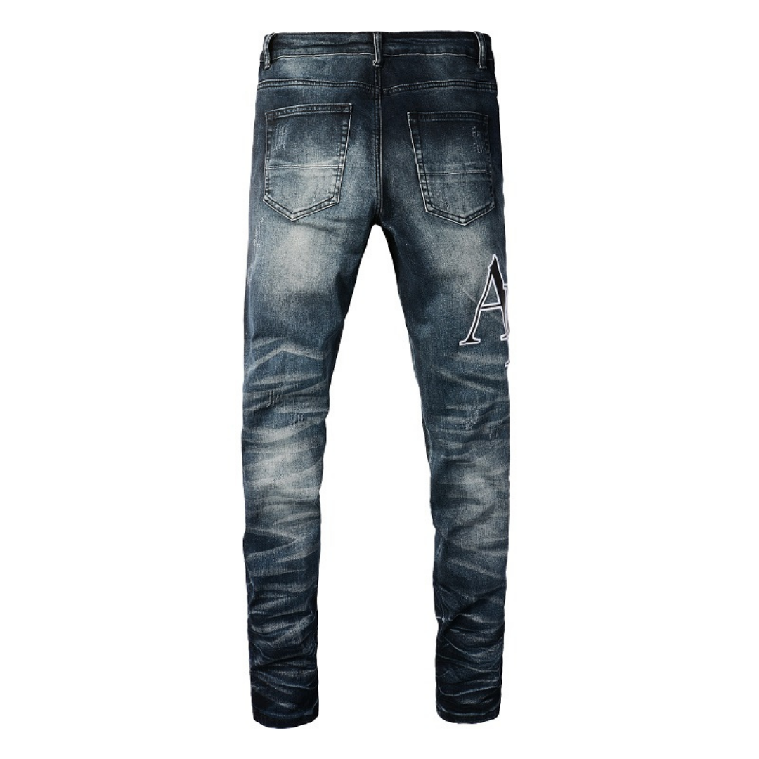 Amr Black Staggered Logo Patch Jeans