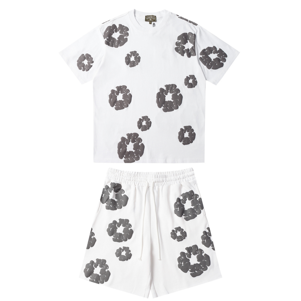 Denim Trs White Grey Short set