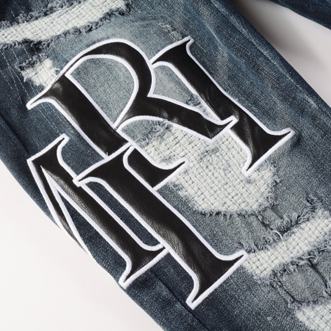 Amr Black Staggered Logo Patch Jeans