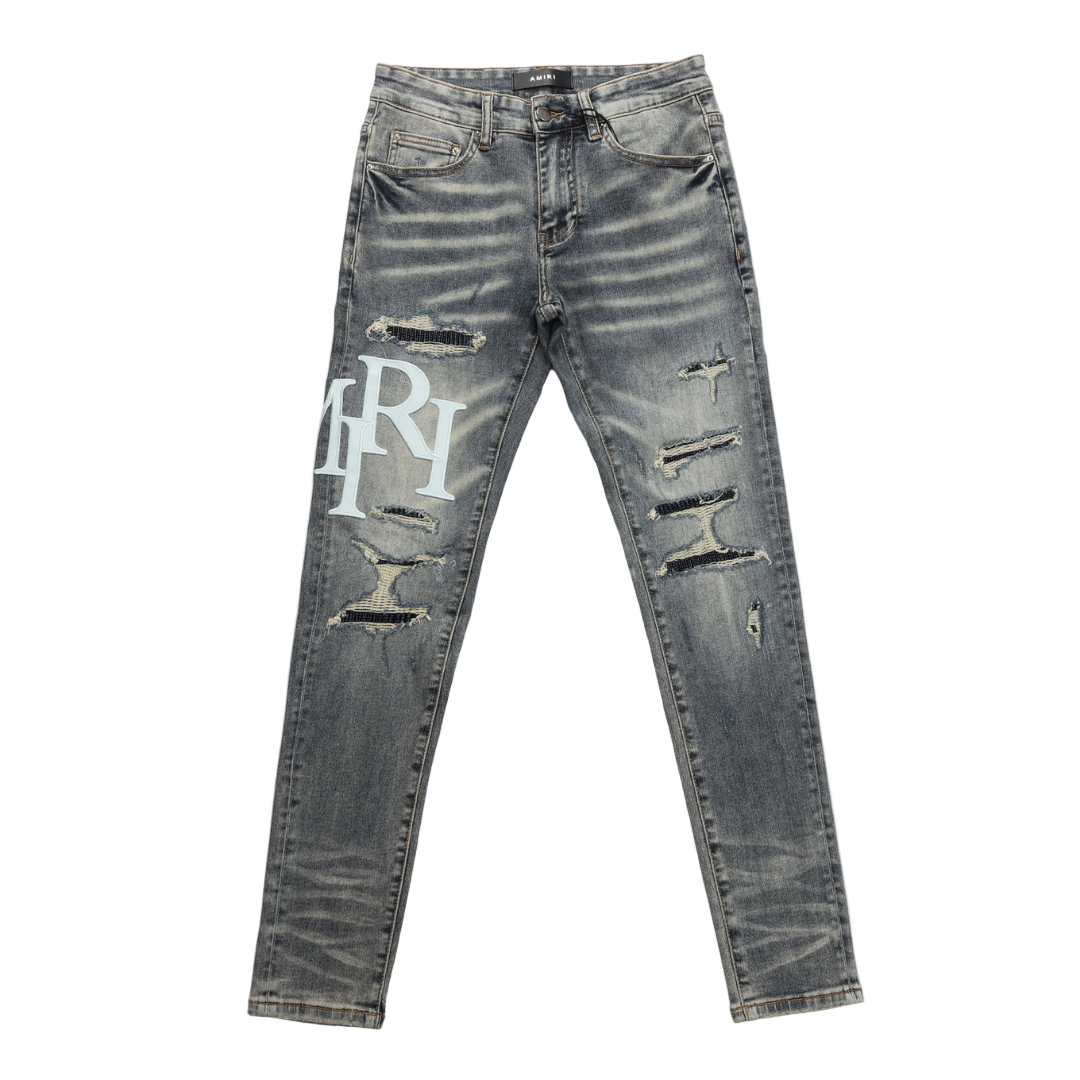 Amr Staggered Grey Blue Jeans
