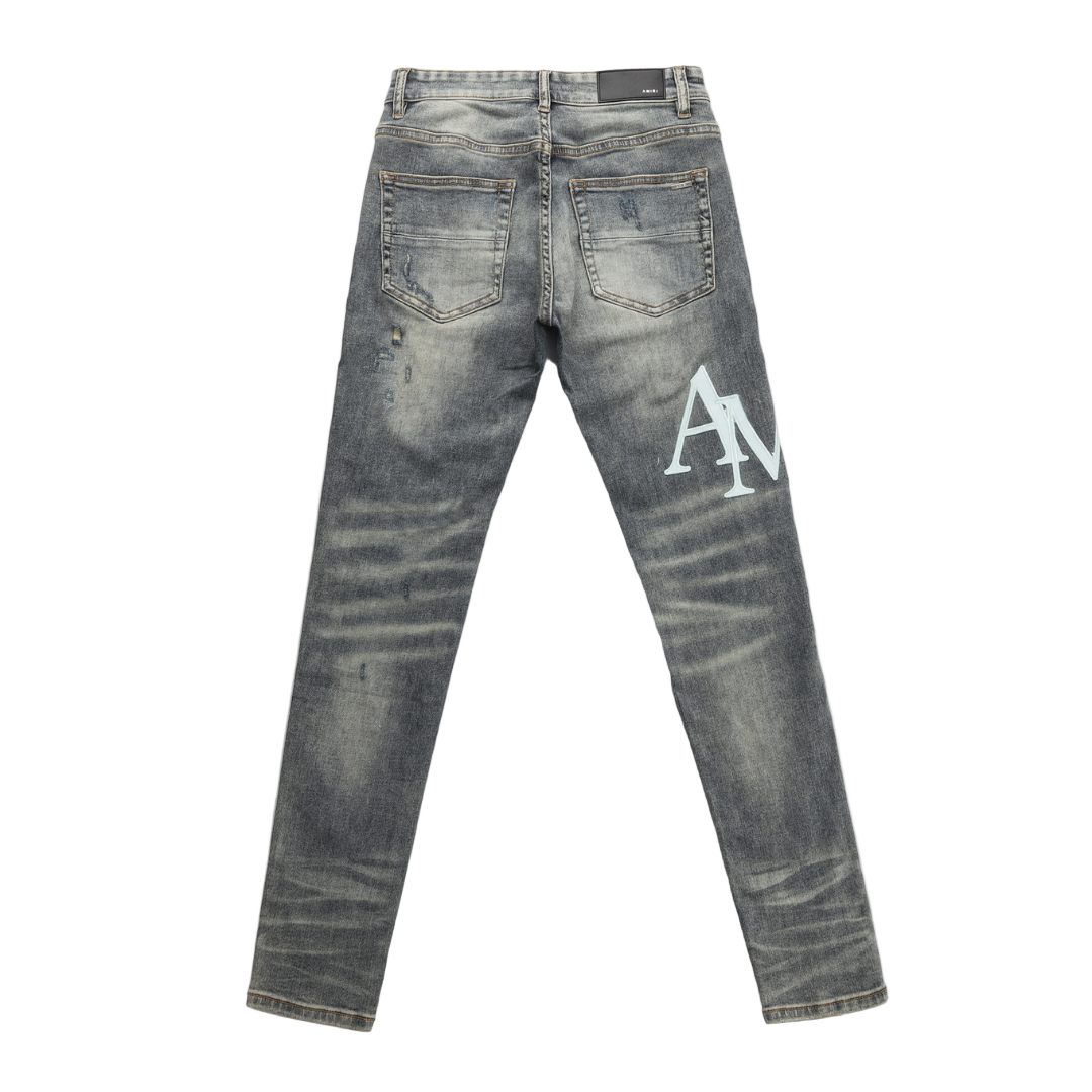Amr Staggered Grey Blue Jeans