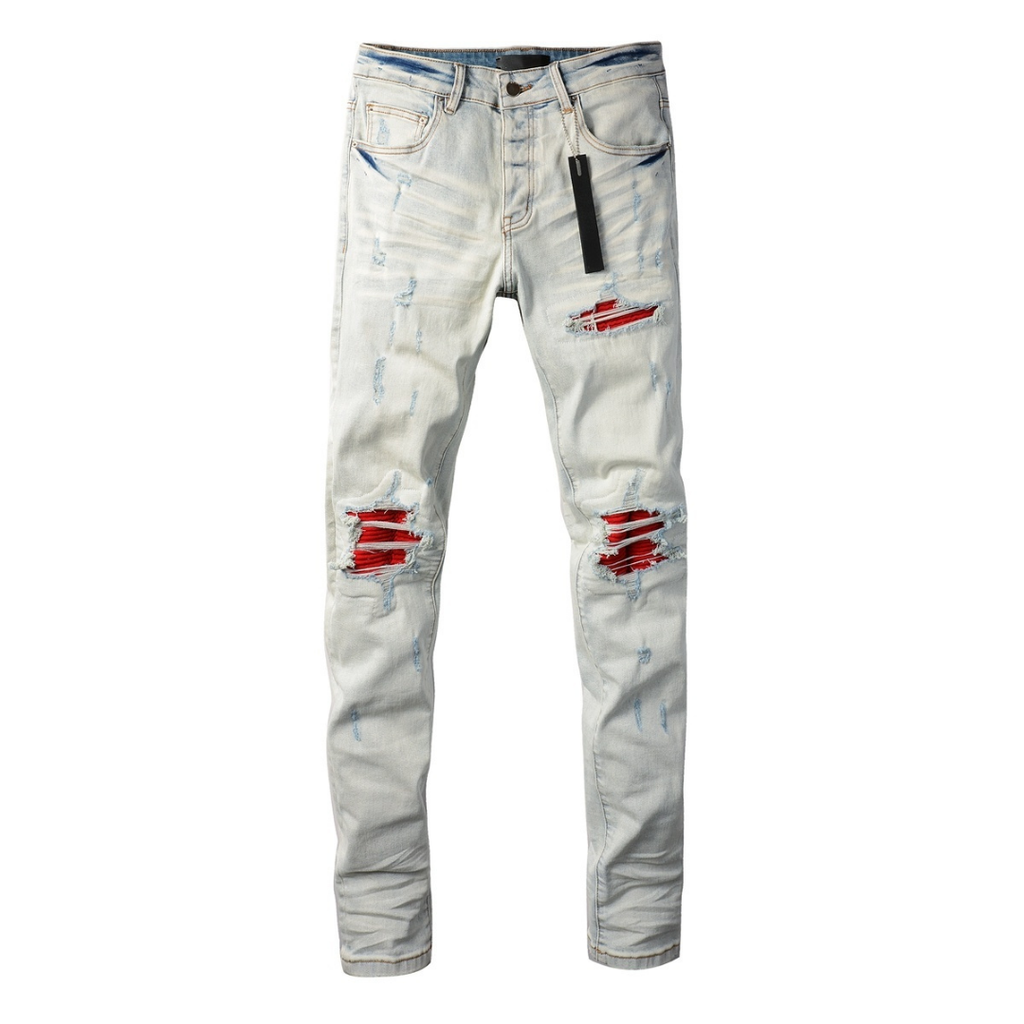 Amr Red Patch Distressed Jeans