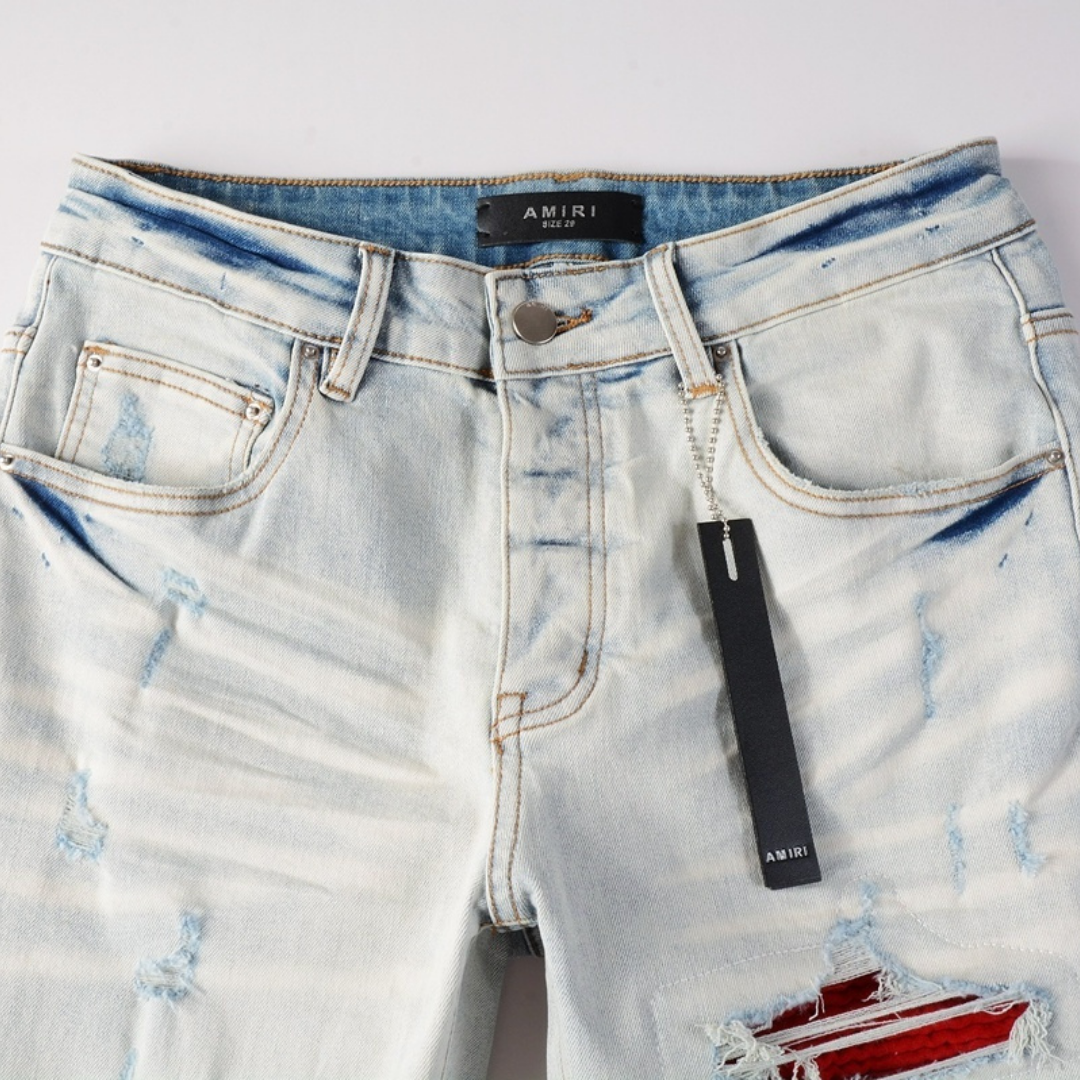 Amr Red Patch Distressed Jeans