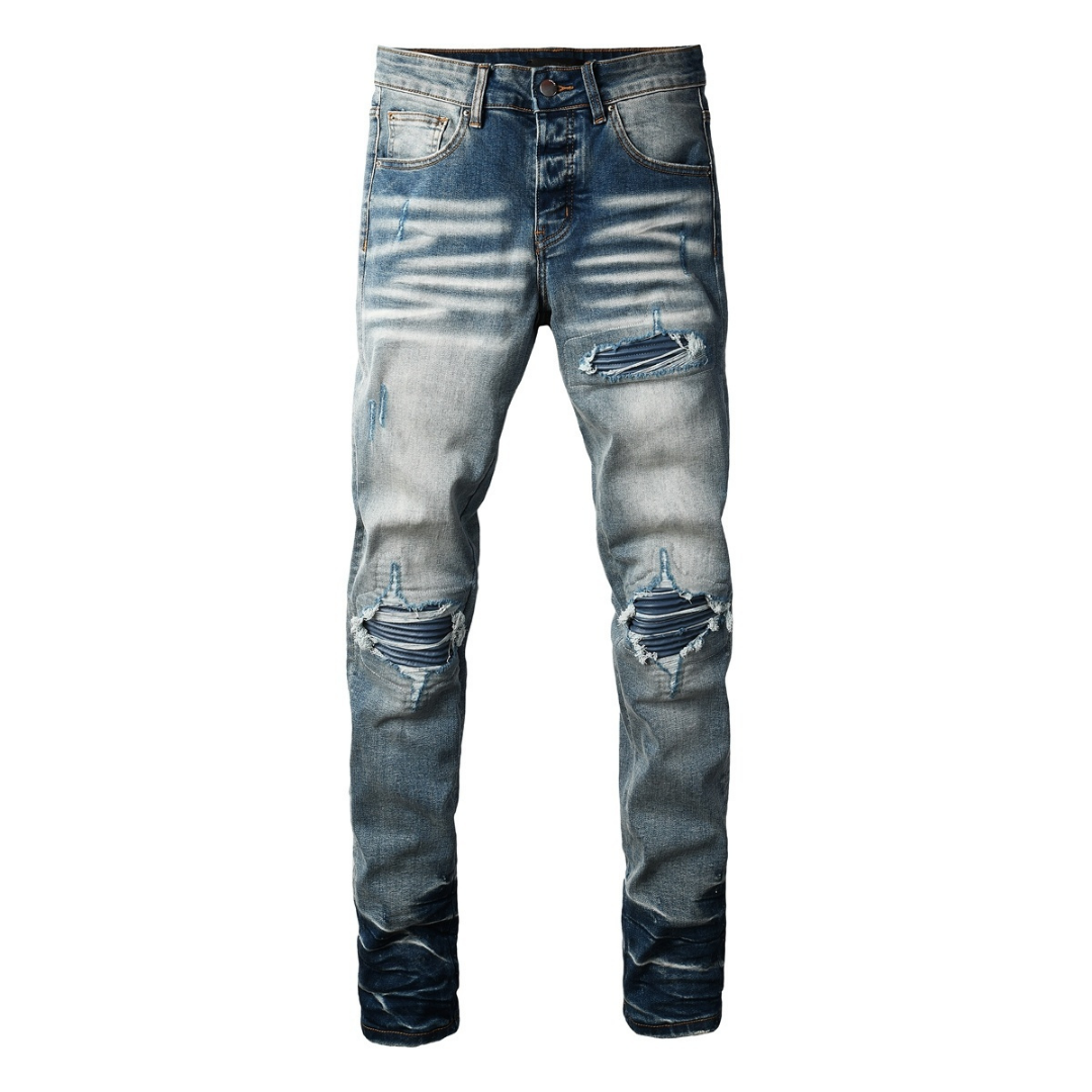 Amr Blue Patch Ripped Jeans