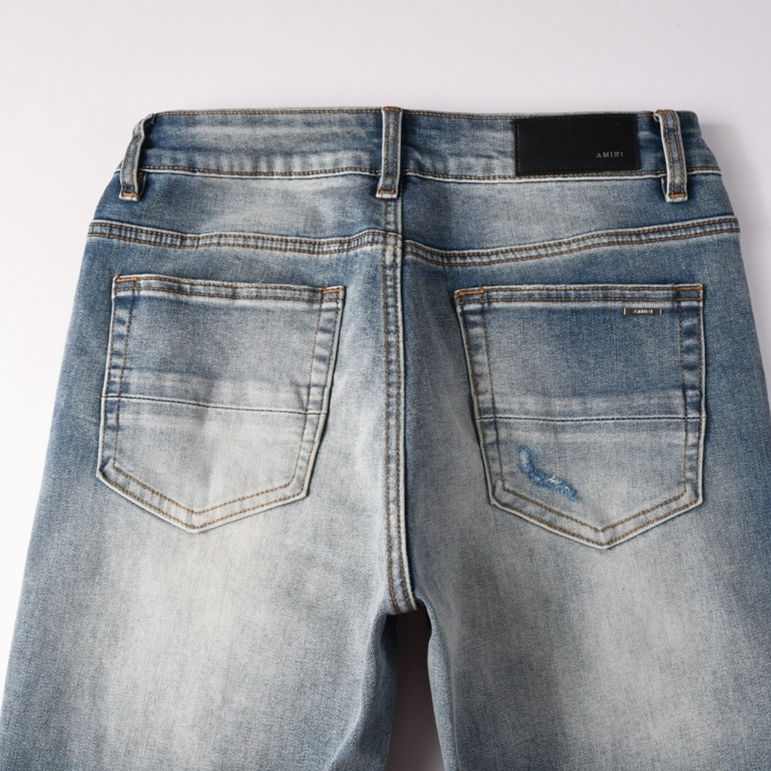 Amr Blue Patch Ripped Jeans