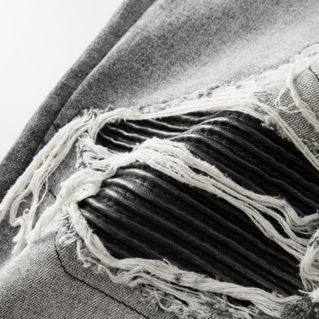 Amr Patch Ripped Grey Jeans