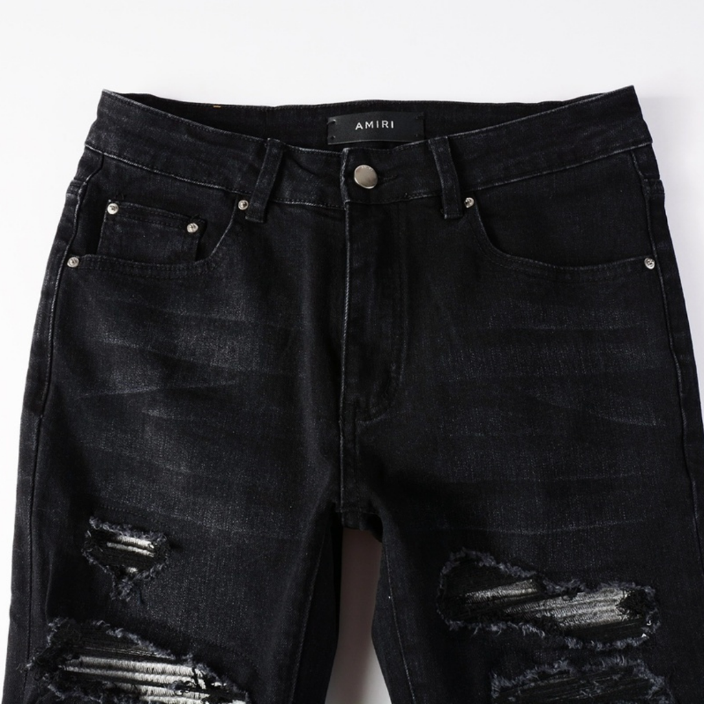 Amr Ripped Patch Black Jeans