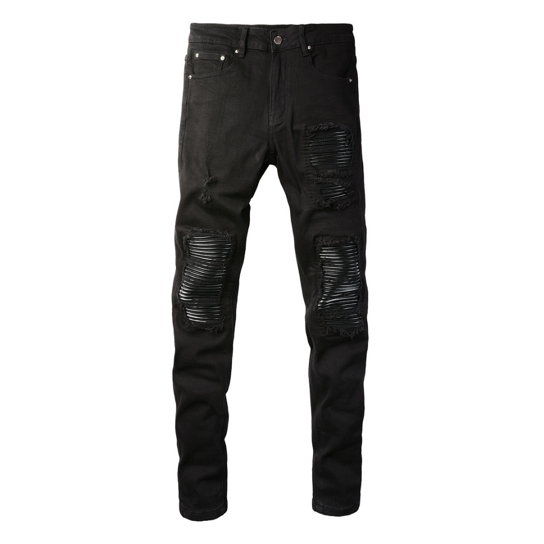 Amr Black Patch Ripped Jeans